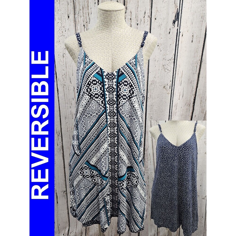 LEMON TART REVERSIBLE Tribal Polka Dot Swing‎ Trapeze Dress Women's M NEW